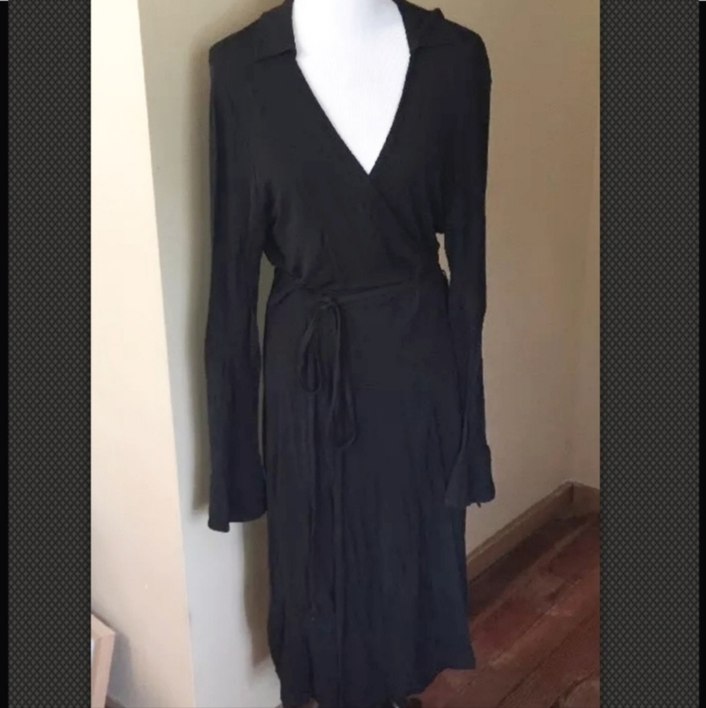 Banana Republic Black V-neck Long Sleeve Tie Waist Wrap Dress Women's Small S